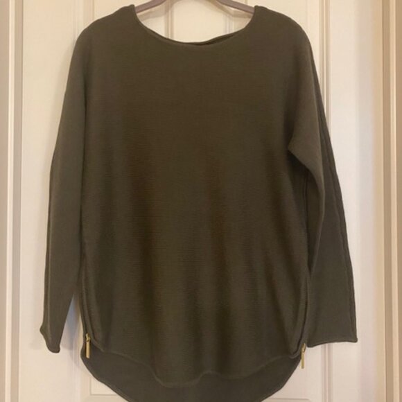Michael Kors Cotton Blend Tunic Sweater Side Zip Olive Size S - Picture 1 of 16